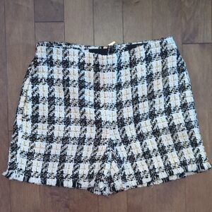 House of Harlow 1960 Black and White Tweed High Waist Shorts